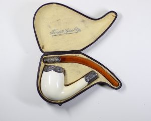 Cased Silver Banded Meerschaum Pipe Image