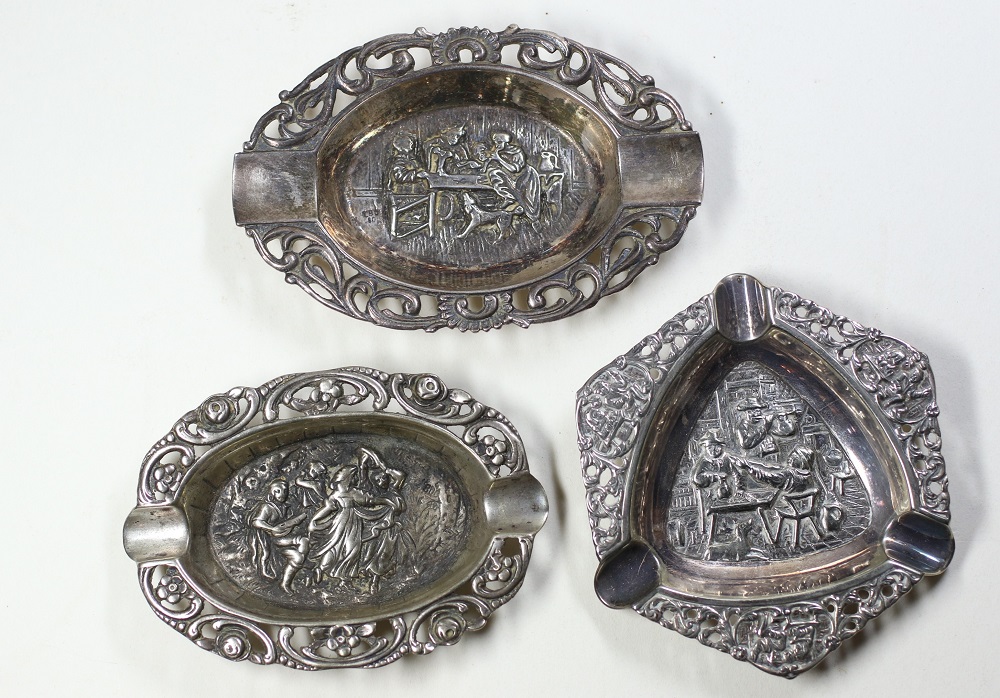 Three Decorative Dutch Silver Ash Trays Image