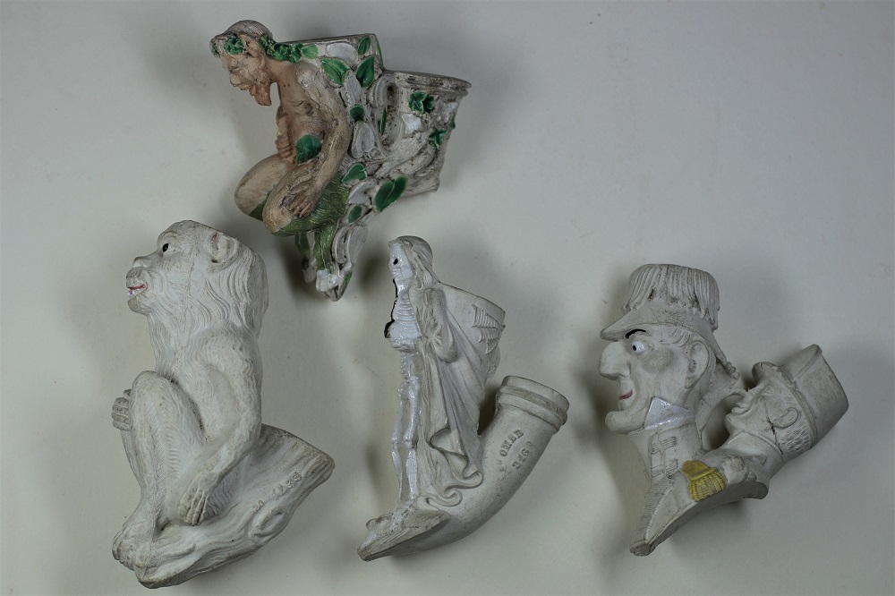 Four Rare Enamelled French Clay Pipes Image