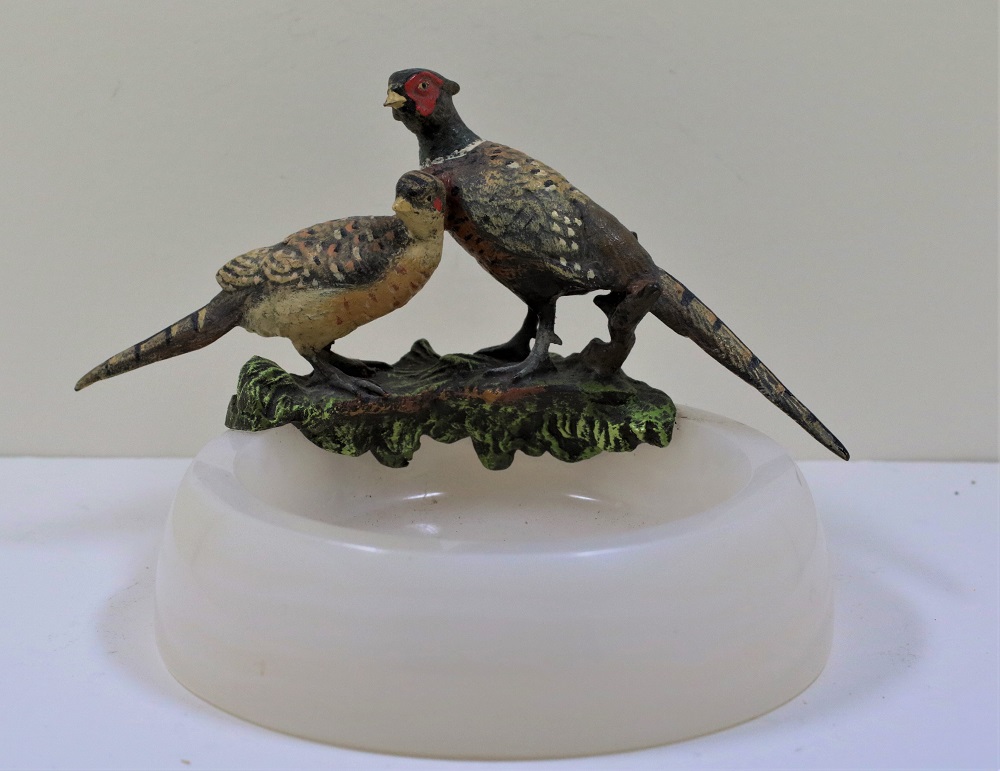 Handpainted Bronze Pheasants Onyx Ashtray Image