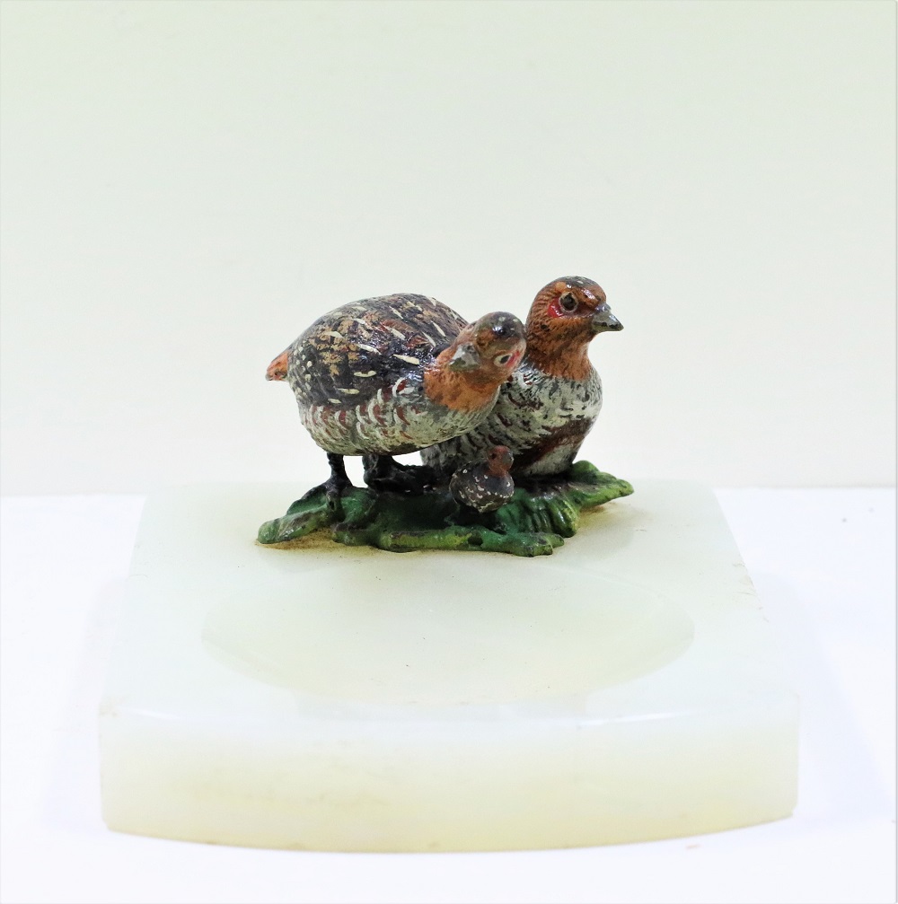 Bronze English Partridges with Chick Ashtray Image