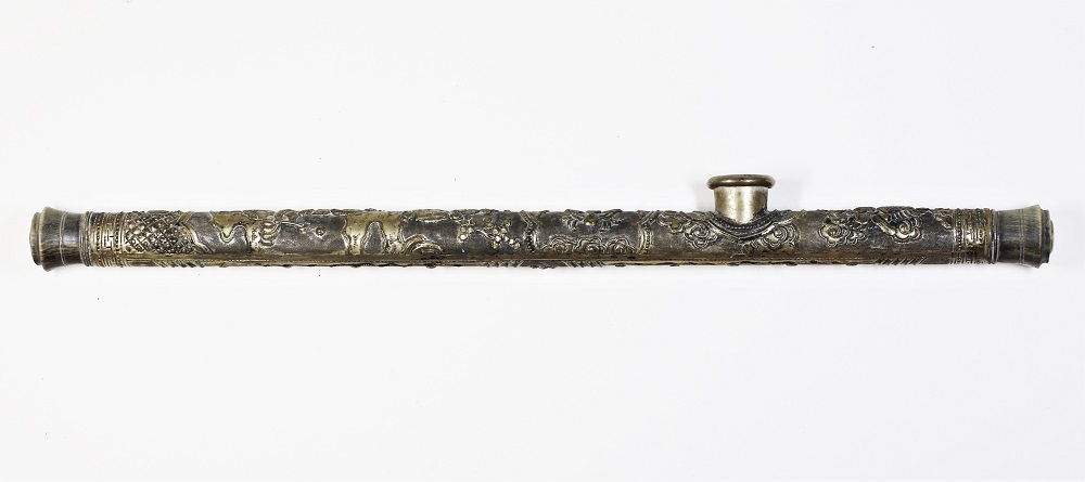 Chinese Brass Embossed Opium Pipe Image